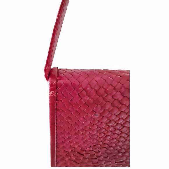 CORA JACOBS Vintage 90s Red Shoulder Bag Reed Snakeskin Purse Designer Handbag - Picture 9 of 15